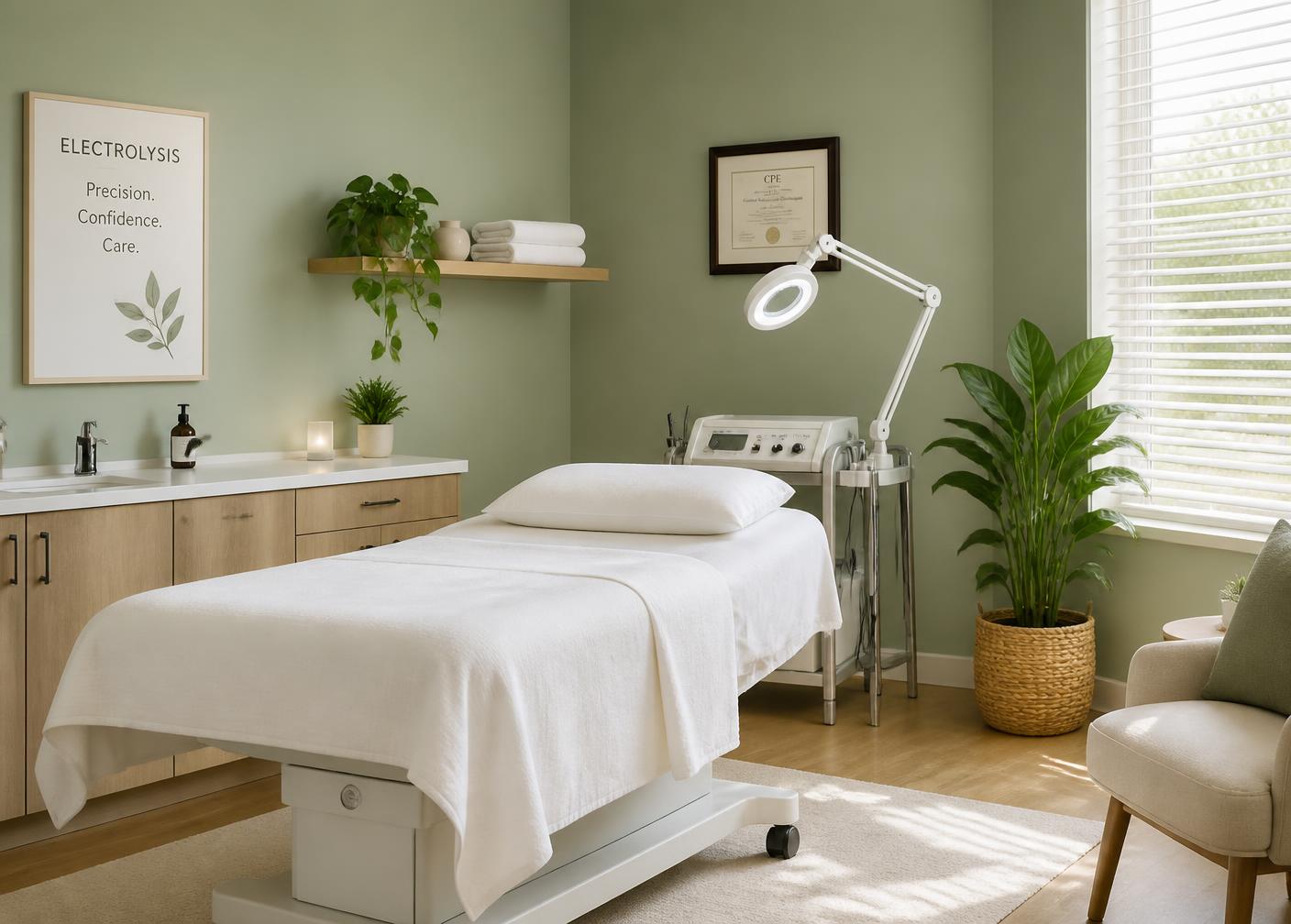 The treatment room at Alpha Electrolysis in Wallingford, CT